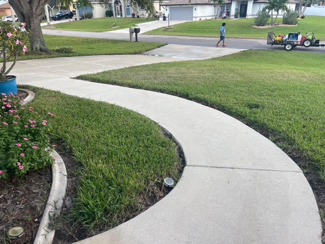 Clean curved walkway after pressure washing